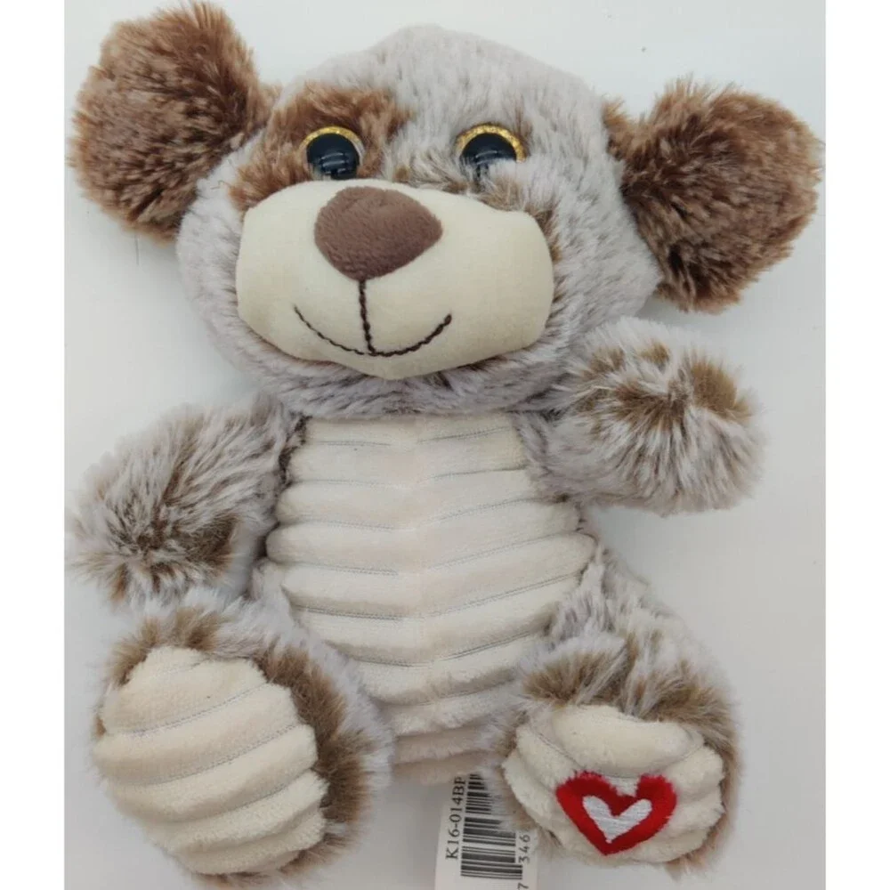 Kellytoy Brown Puppy Dog Ribbed Cream Valentine's Heart Foot Plush Toy 7